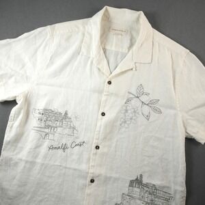 Embroidered Amalfi Coast Floral Shirt Aeropostale Men L Linen Rayon Short Sleeve